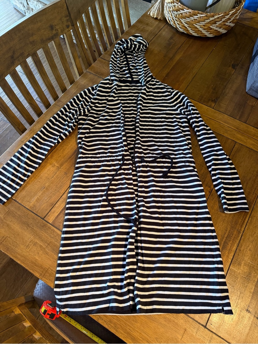 Lands' End Black and White Striped Hooded Swim Cover-Up